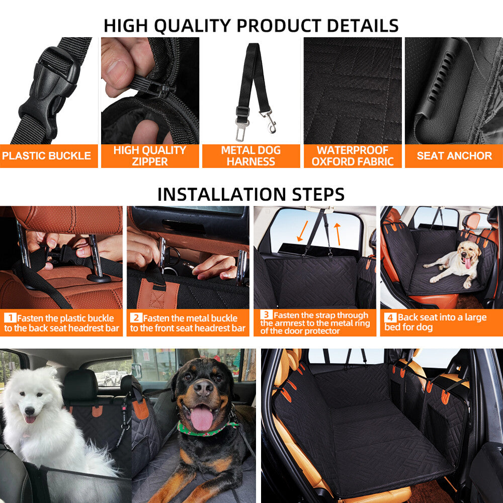 Oz Bargains™ PetRide Guard – Hard-Bottom Back Seat Extender & Dog Hammock | Heavy-Duty Car Seat Protector (Black)