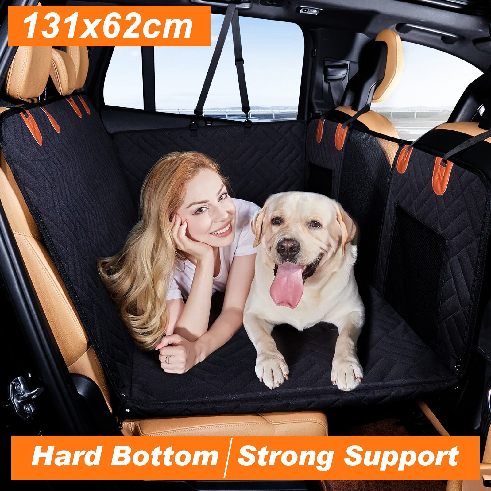 Oz Bargains™ PetRide Guard – Hard-Bottom Back Seat Extender & Dog Hammock | Heavy-Duty Car Seat Protector (Black)